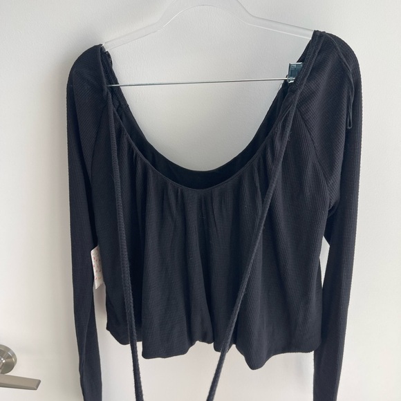 Free People Ribbed Black Long Sleeve Blouse - Picture 6 of 7